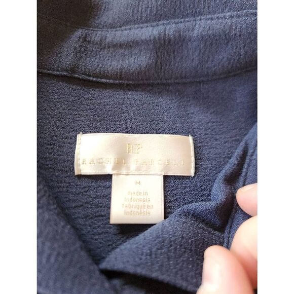 RACHEL PARCELL Navy Peacoat Navy Blue Collared Front Button Short Sleeves High-L - Picture 3 of 5